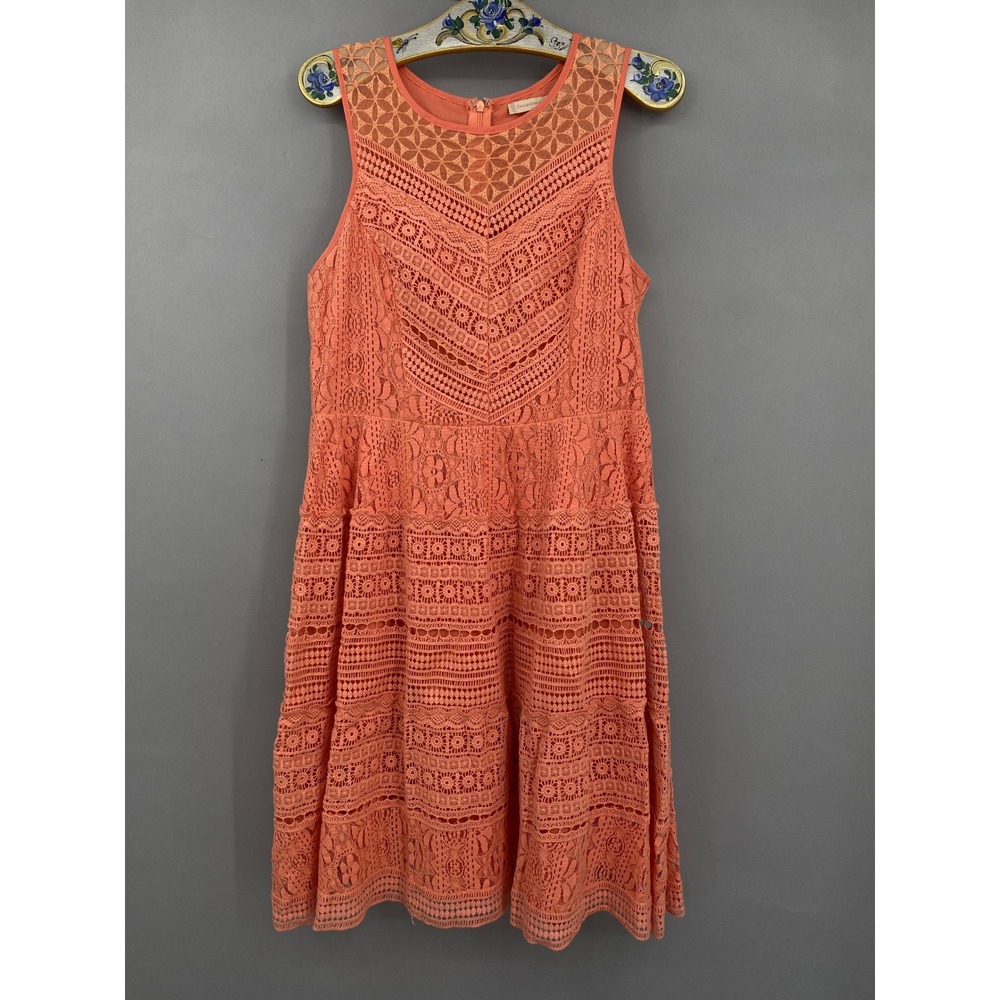Champagne & Strawberry Lace Crochet Dress Womens Large Coral Sleeveless Retro